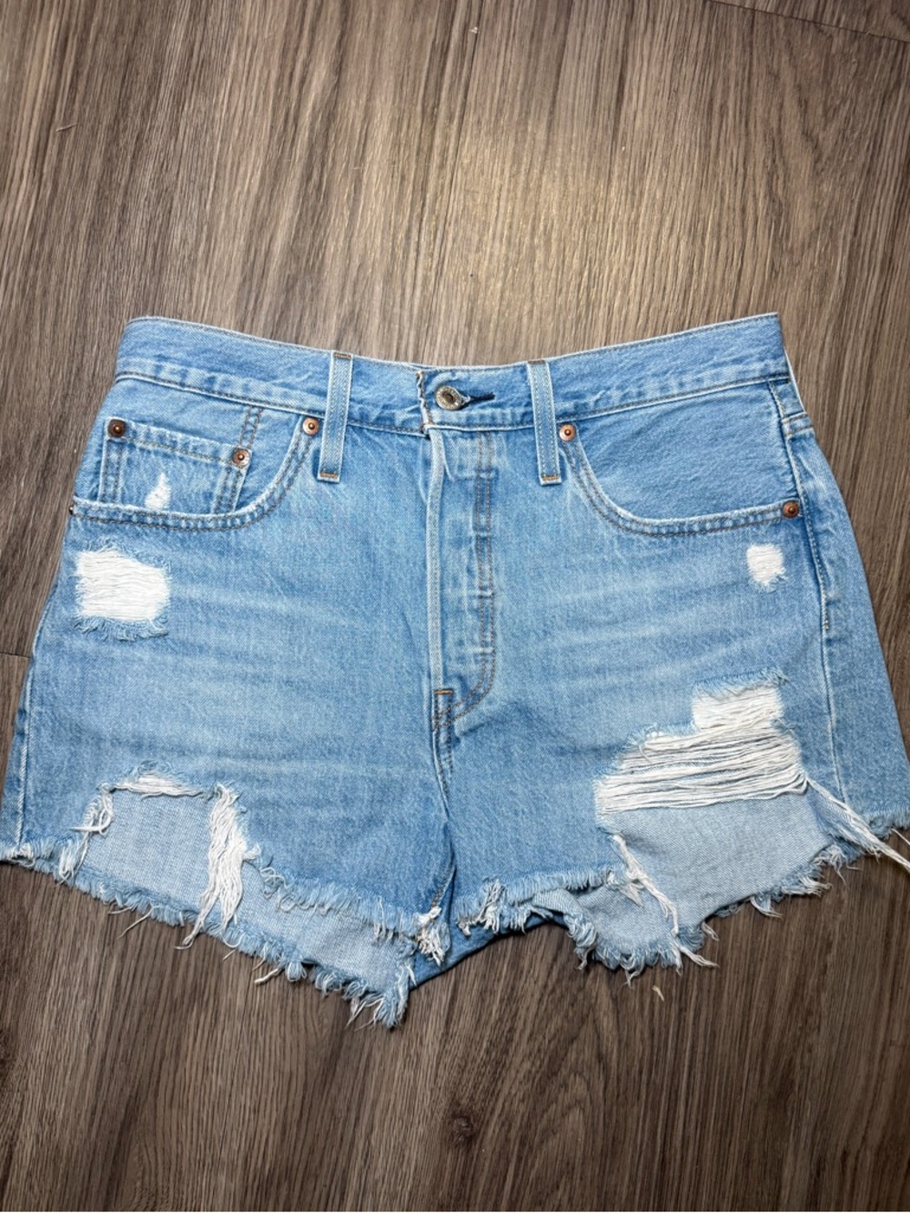 Levi’s Blue Distressed Denim Shorts - Casual Women's Cutoffs